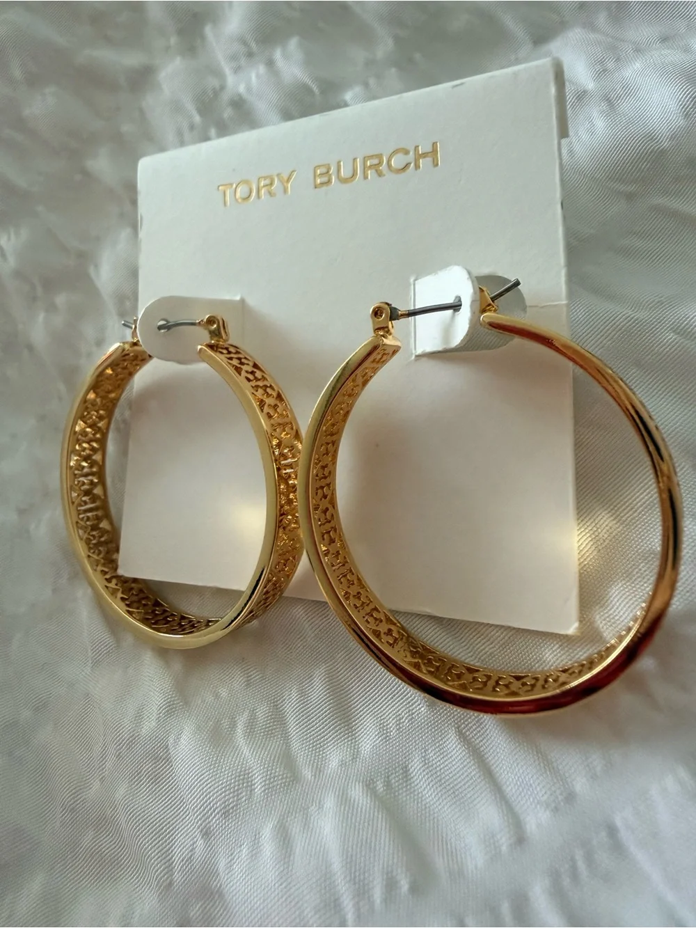 Tory Burch Gold Kinsley Large Logo Hoop Earrings